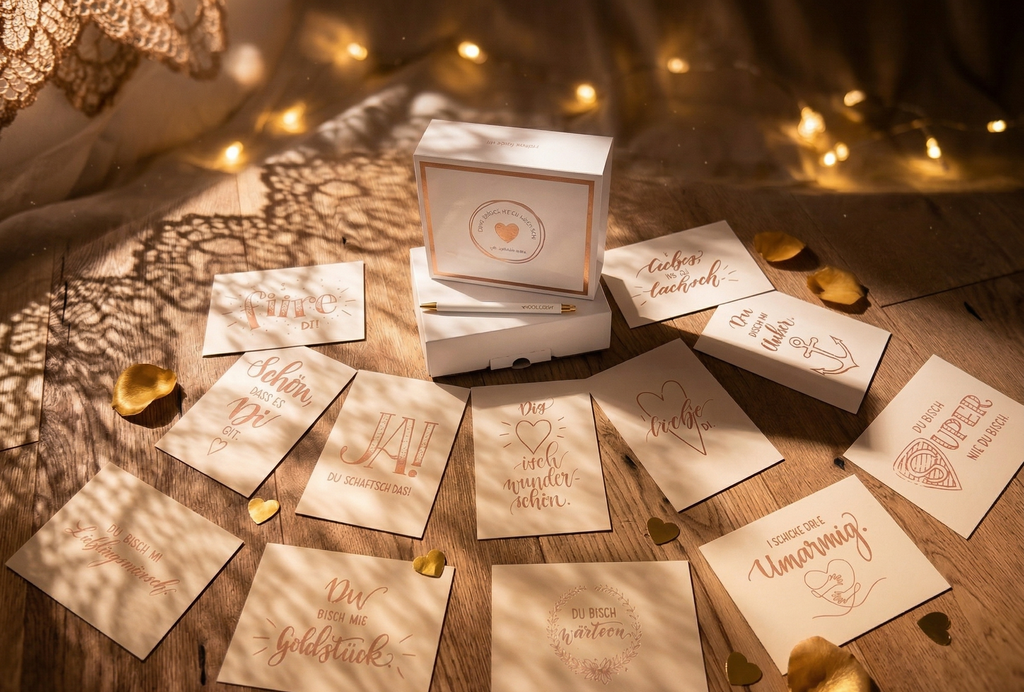 Geschenk-Set „Love Cards“ mit Love Pen – 16 Herzensbotschaften zum Verschenken