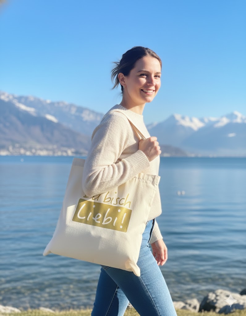 Stofftasche mit liebevollen Schweizer Mundart-Sprüchen